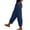 Blue, variant on MEICHEN Women's Cotton and Linen Elastic High Waisted Pocket Pants Side Buttons Nine Point Pants Loose Casual Pants Straight Leg Pants