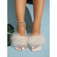 thumbnail image 4 of Women's Red Party Patchwork Slippers With Solid Color And Fluffy Decorations, 4 of 4