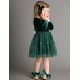 thumbnail image 3 of Oudiya Toddler Tutu Dresses Little Girls Long Sleeve Green Tulle Spring Winter Ruffle Party Velvet Dress 2-6Y, 3 of 10