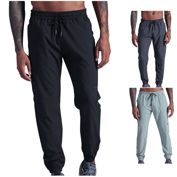 safuny Men's Casual Work Gym Sports Track Pants Athletic-Fit Pants Sweatpants Fashion Relaxed Trousers Activewear Elastic Waist Drawstring Lounge Pants Black L