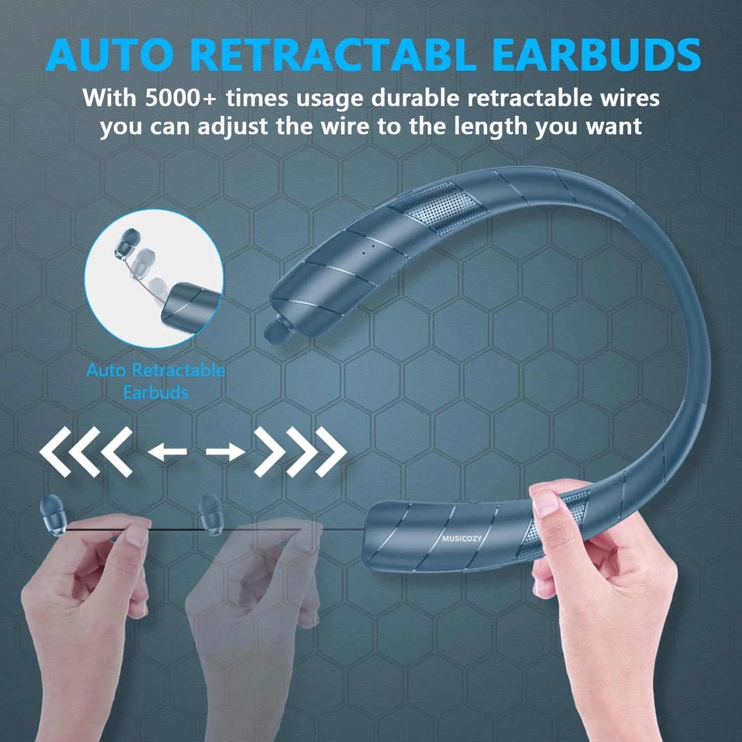 Bluetooth Headphones Speaker 2 in 1,Neckband Bluetooth Headphones with Retractable Earbuds,3D Stereo Sound CVC 8.0 Noise Cancelling Personal Sport Sweatproof Speaker (Blue)