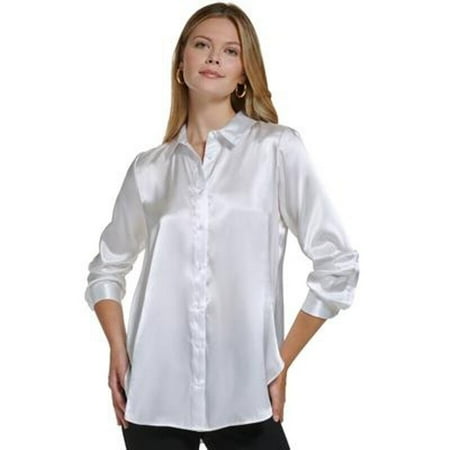 Calvin Klein Women's Oversized Satin Button-Down Shirt - Size Large