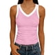 thumbnail image 1 of Mujeres Blusas de Verano sin Mangas Cuello en V Cuello Sólido Camiseta, Poliéster Suave Desgaste Diario Casual, Longitud Regular, 1 of 5