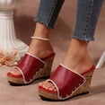 thumbnail image 5 of Womens Platform Wedge Slide Sandals Slip on Retro Studded Peep Toe High Heels Summer Dressy Backless Pumps Red Size 9, 5 of 8