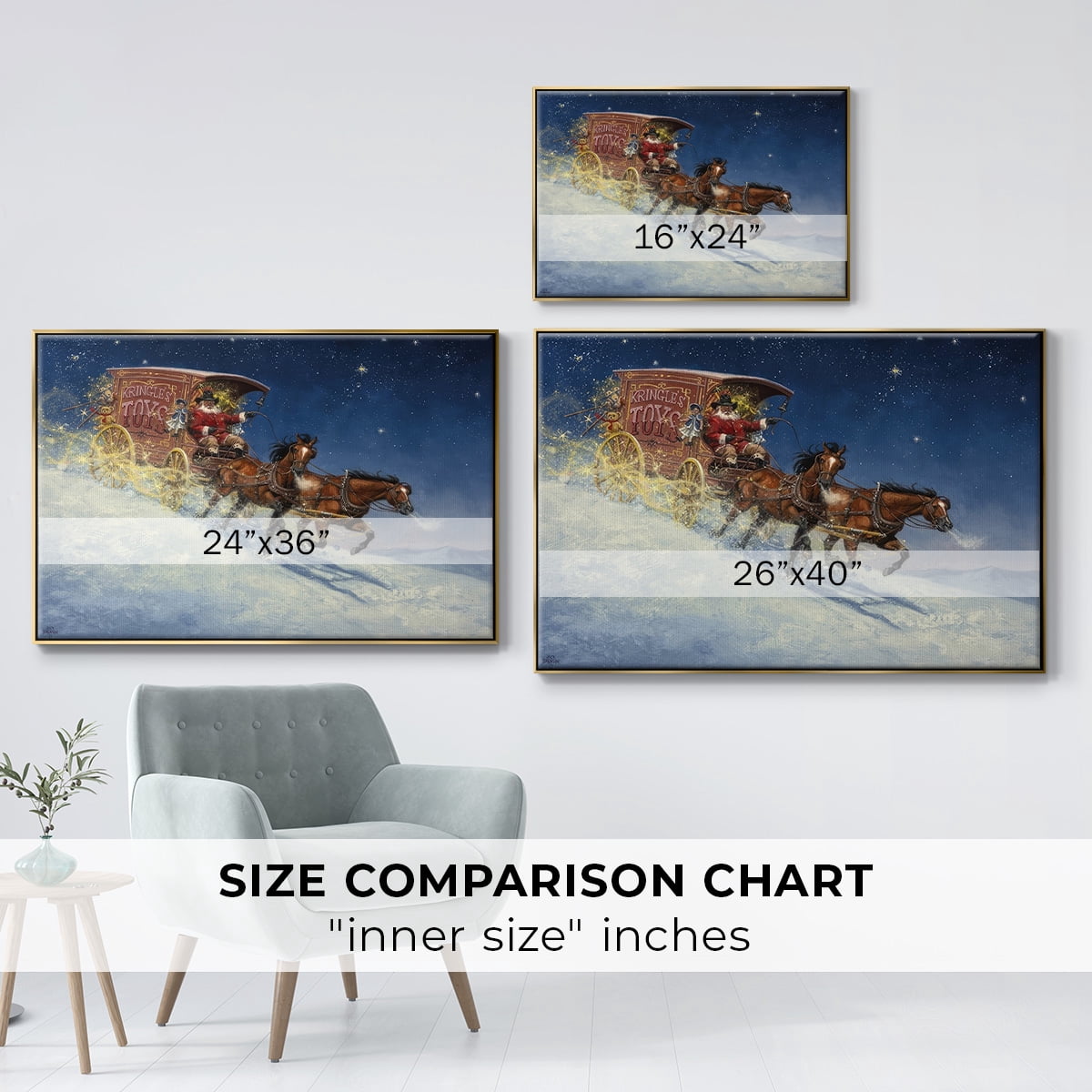 Nick of Time - Framed Gallery Wrapped Holiday Canvas - 17 x 25 - Gold Frame