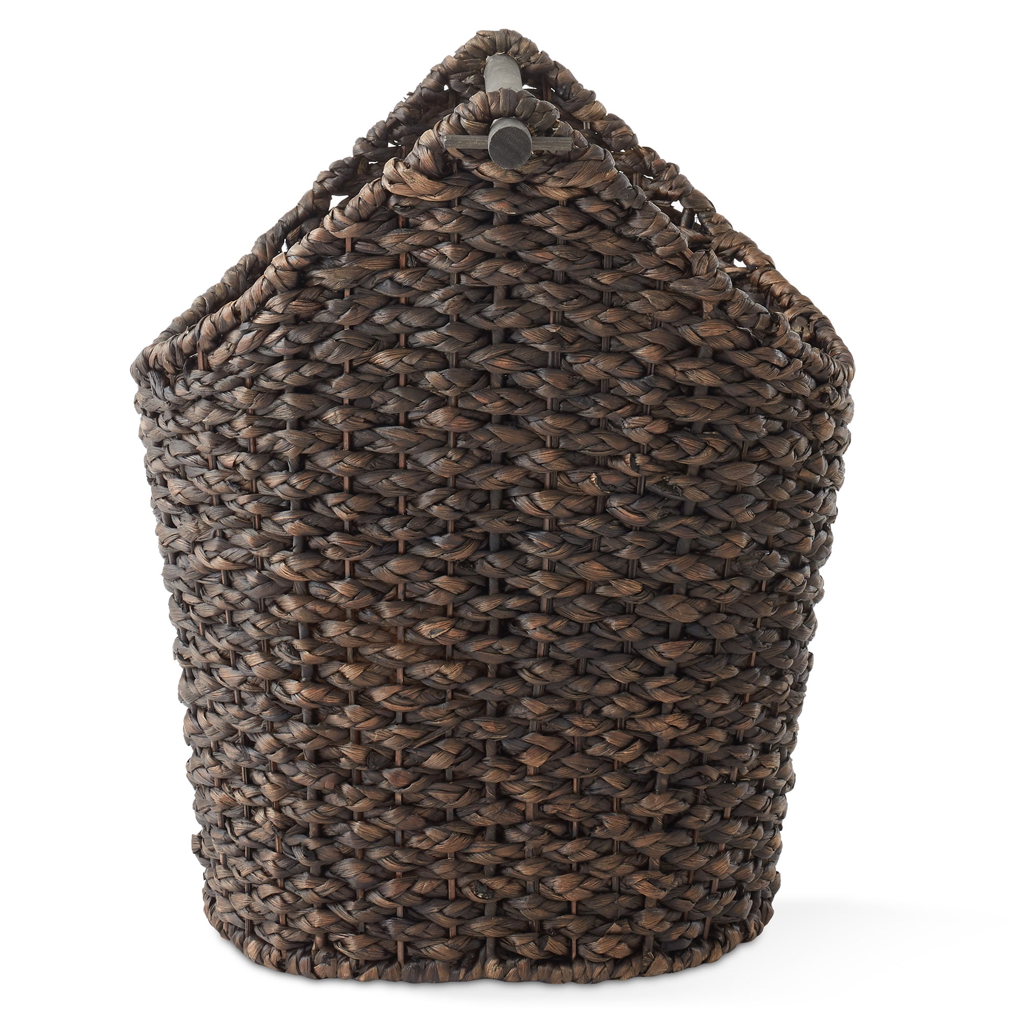 Casafield Toilet Paper Roll Holder Storage Basket with Wood Bar - Natural, Woven Water Hyacinth Wicker Bathroom Tissue Storage Organizer
