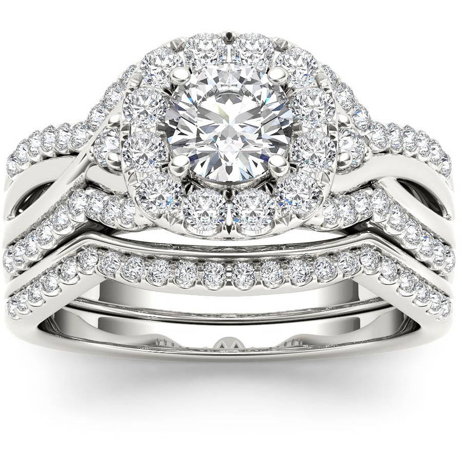 Imperial 1-1 4 Carat T.W. Diamond Criss-Cross Shank Halo 14kt White Gold Engagement Ring Set by Imperial Jewels