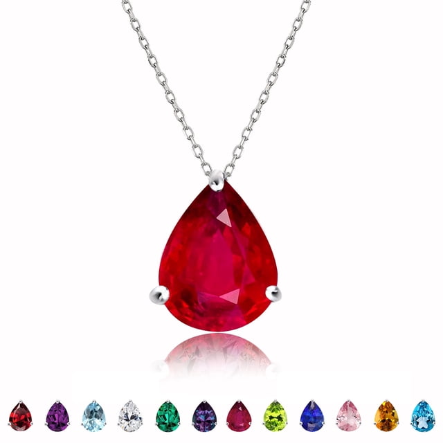 JeenMata Elegante Collar con Colgante Deslizante Solitario con Forma de Pera de 1,5 TCW con Rubí, Piedra Natal de Julio, Chapado en Oro Blanco