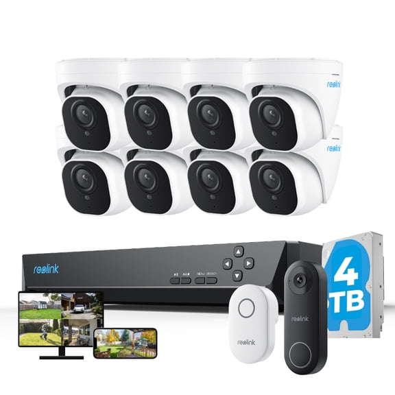 Reolink PoE 16-Channel NVR System with Video Doorbell WiFi, 8-Pack RLC-820A Cameras, RLK16-820D8