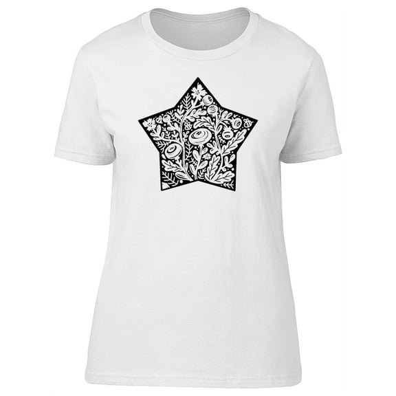 B&W Flowers Star Mandala T-Shirt Women -Image by Shutterstock, Female Large