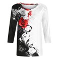 thumbnail image 5 of CYMMPU Flower Printed 3/4 Sleeve Blouses for Women Dressy Casual Tunic Tops Fall Trendy Shirts Crew Neck Loose Fit Spring Tops Lightweight Basic Tees Black XL, 5 of 7