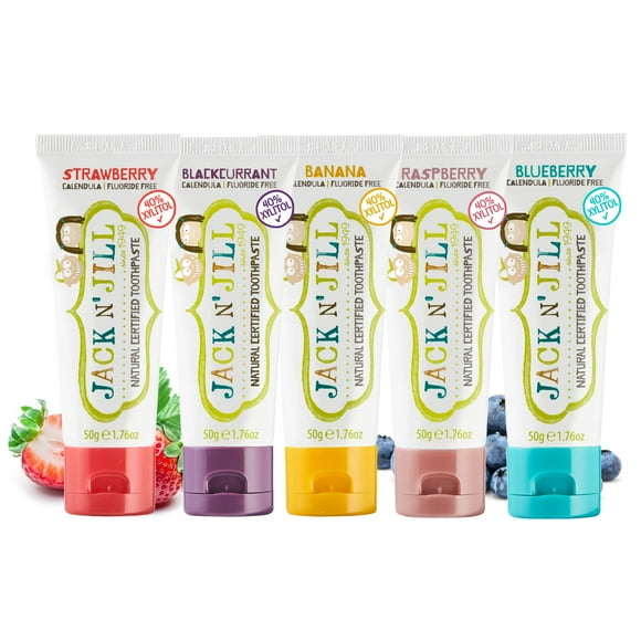 Jack N' Jill Natural Toddler Toothpaste for Baby, Kids and Infants 6 Months & Up, Fluoride Free Training Toothpaste for Toddlers 1-3 (1.76 Fl Oz (Pack of 5), Variety)
