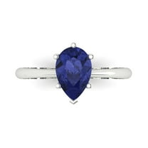 1.5 ctw Solitaire Anniversary Ring for Women | Pear Cut Simulated Tanzanite | Hyperallergenic Solid 18K White Gold