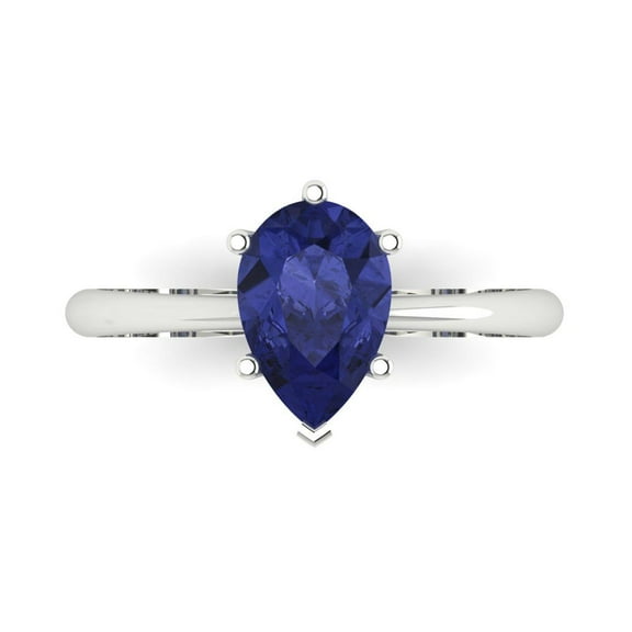 Solitaire Engagement Ring for Women - 1.5ct Simulated Tanzanite in 14K White Gold Promise Ring