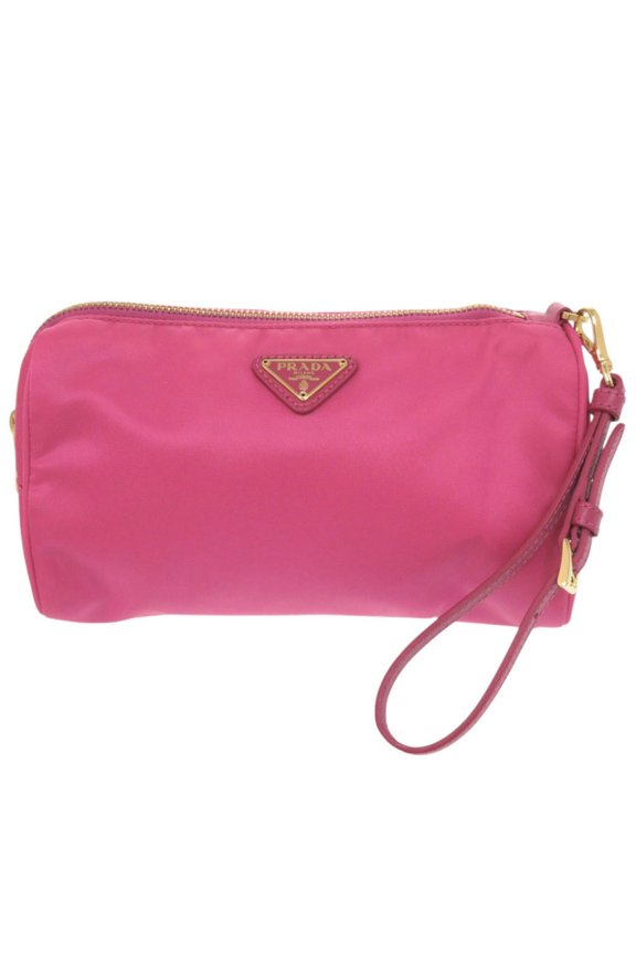 Pre-Owned Prada Triangle Logo 1N1866 Nylon Pink Cosmetic Pouch Handbag 0999PRADA