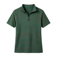 thumbnail image 4 of Iyufng Striped Collared T-Shirt for Women Half Zip Short Sleeve Loose Knit Casual Daily Top, 4 of 5