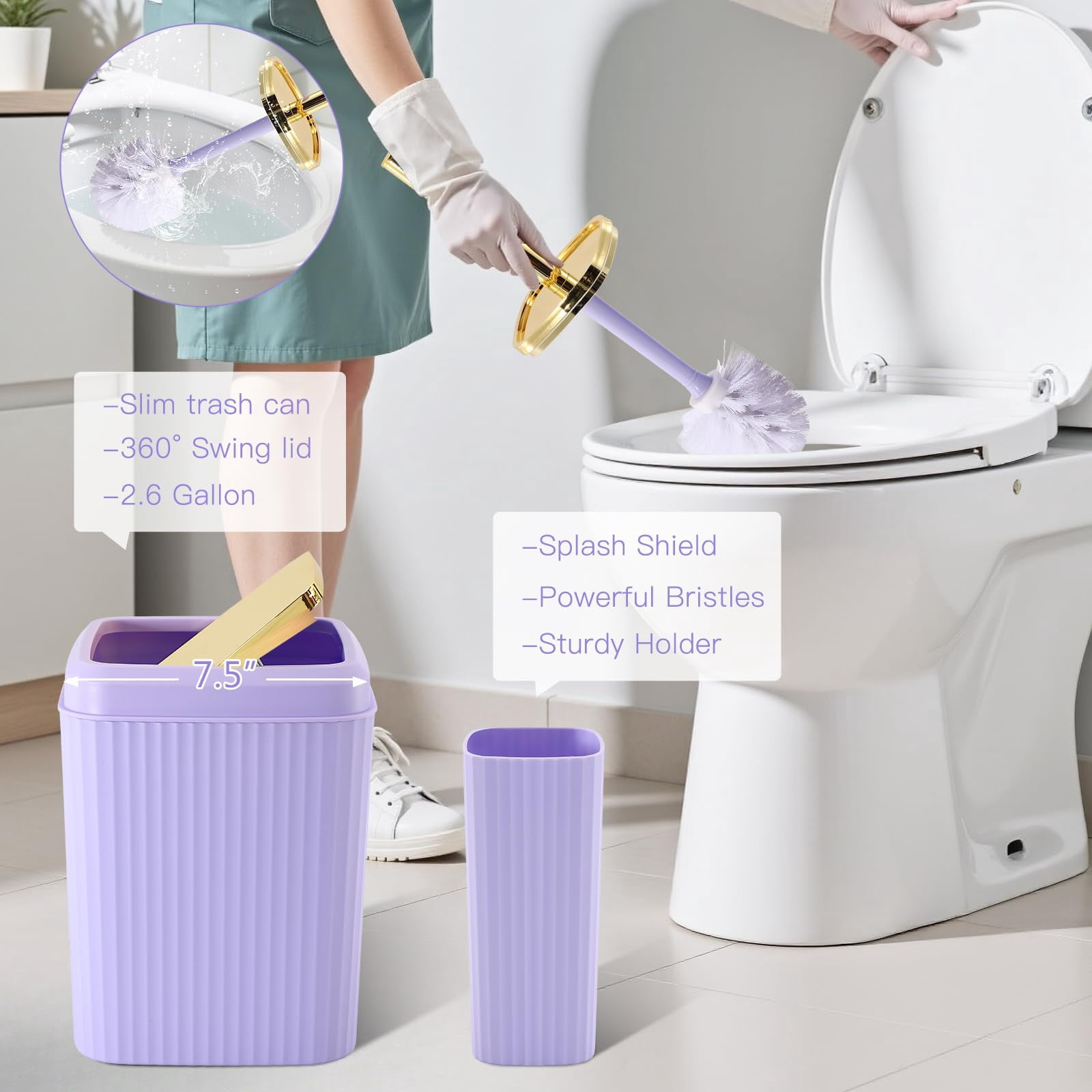 17PCS Bathroom Accessories Bathroom Set Black Bathroom Accessories,Toilet Brush, Trash Can, Qtip Holder Dispenser& 3PCS Soap Dispenser