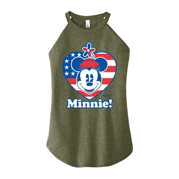 Disney - Minnie Flag Heart - Juniors High Neck Tank Top