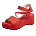 thumbnail image 4 of Rokment Womens Bow Platform Wedge Dressy Sandals Fashion Casual Leather Open Toe Ankle Strap Chunky Heeled Dress Summer Shoes for Bride Wedding Business Red Size 7, 4 of 6
