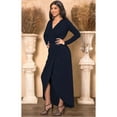 thumbnail image 2 of KOH KOH Long Sleeve Full Floor Length V-Neck Sexy Wrap Empire Waist Formal Dressy Winter Fall Cocktail Wedding Guest Party Tall Gown Maxi Dress For Women Dark Navy Blue X-Large US 14-16 NT292, 2 of 6