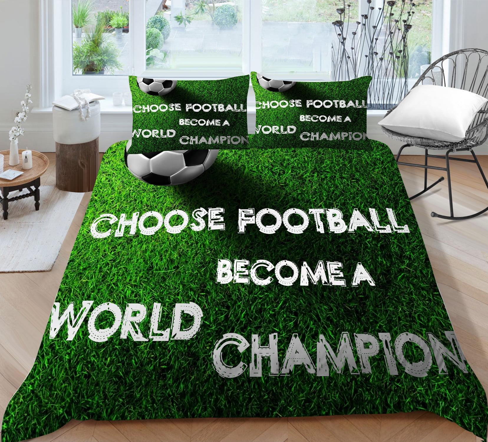 Football Duvet Cover Set (1 Duvet Cover + 2 Pillowcase)，Football