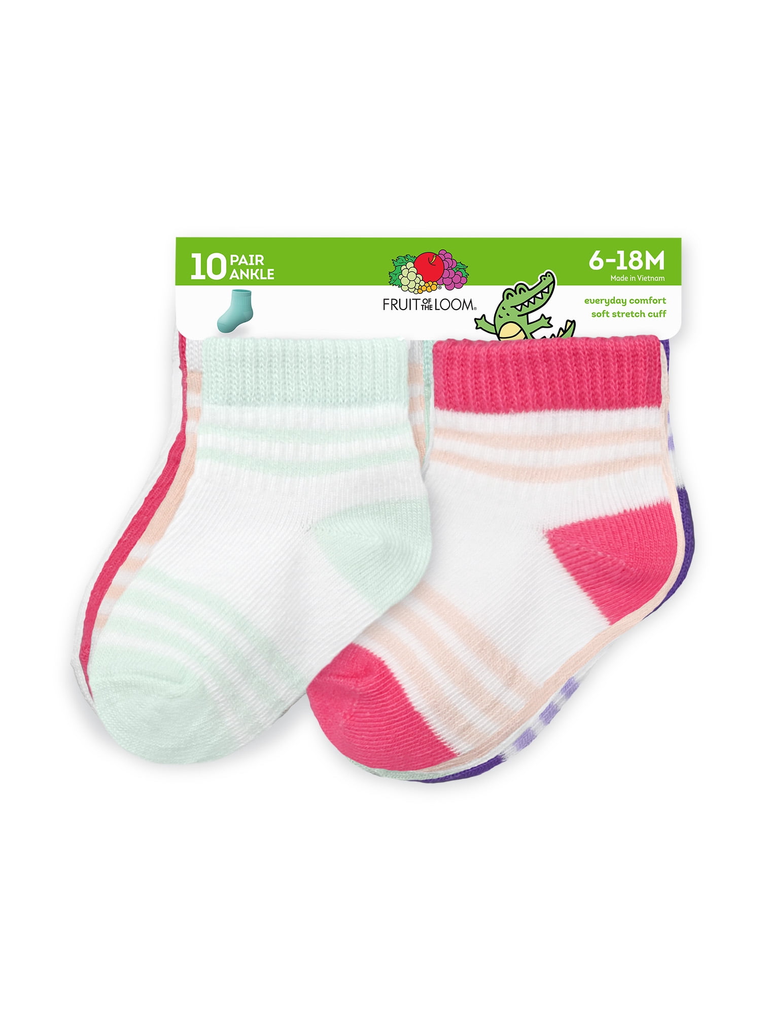 Fruit Of The Loom Toddler Ankle Socks, 10- Pack, Size 6M- 5T