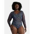 thumbnail image 2 of Terra & Sky Women's Plus V Neck Mesh Bodysuit with Long Sleeves, Sizes 0X-5X, 2 of 5