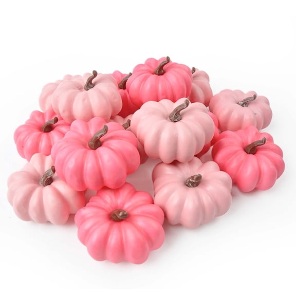 16-Piece Pink Pumpkin Decorations, Pink , 5cm, Soft, Realistic, for Home, Halloween, Thanksgiving, and Festive Parties