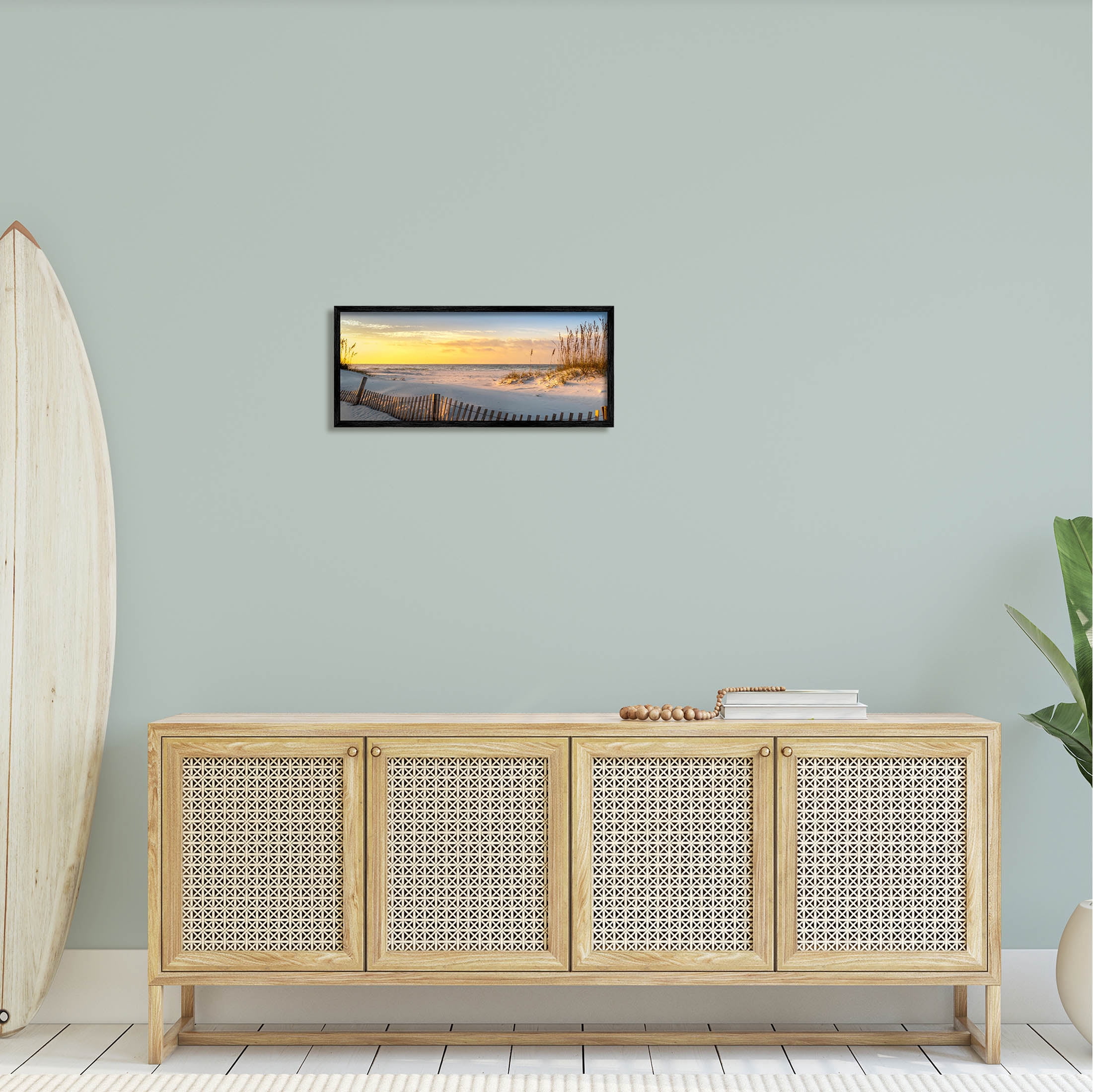 Stupell Industries Panoramic Coastal Beach Sunrise Photograph Black Framed Art Print Wall Art, Design by H.J. Herrera