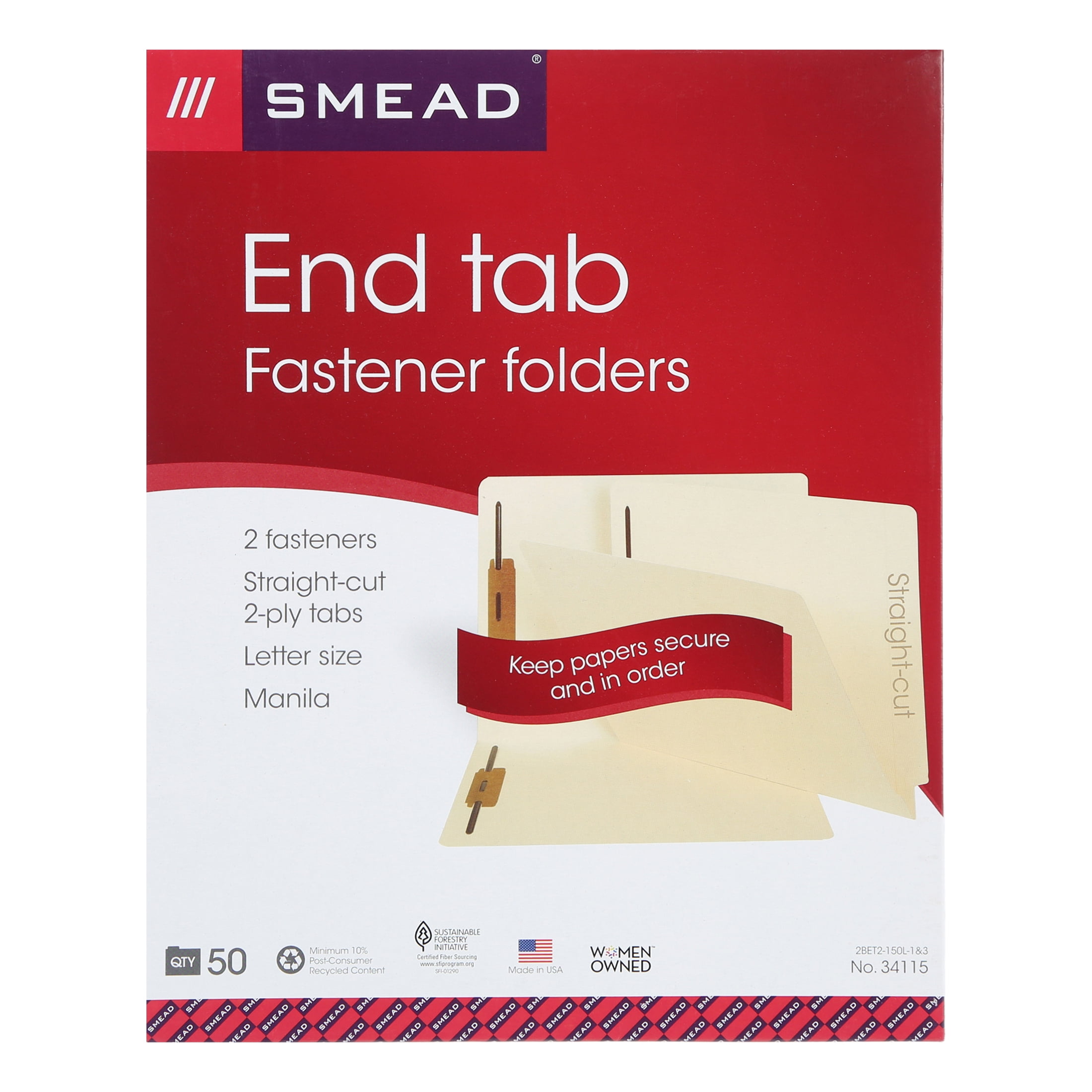 44115R 50 Folders Per Box Letter Size Manila Globe-Weis/Pendaflex 100% Recycled End Tab Fastener Folders 2-Inch Embedded Fasteners 