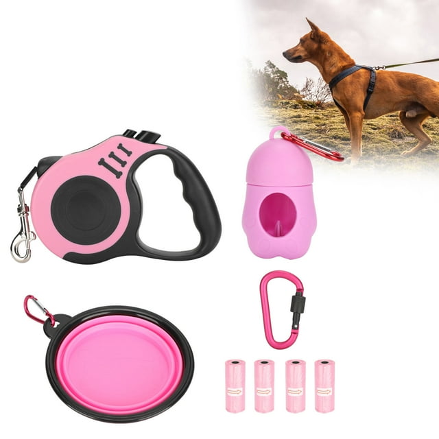 Retractable Dog Leash, Lightweight 5M Retractable Dog Leash Set With Folding Bowl Dispenser Rubbish Bags Buckle For Dogs Running Walking Training