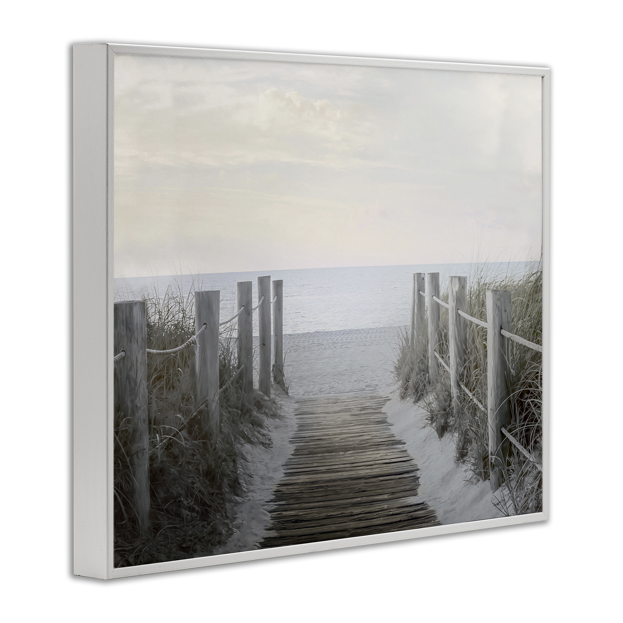 Stupell Industries Boardwalk Steps to Beach Landscape Photography White Framed Art Print Wall Art, 30 x 24