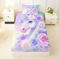 thumbnail image 3 of Metsweet Magical Unicorn Twin Sheets 3pcs, Princess Floral Horse Bedding, Pink Purple Blue,1 Fitted Sheet, 1 Flat Sheet and 1 Pillowcase, 3 of 5