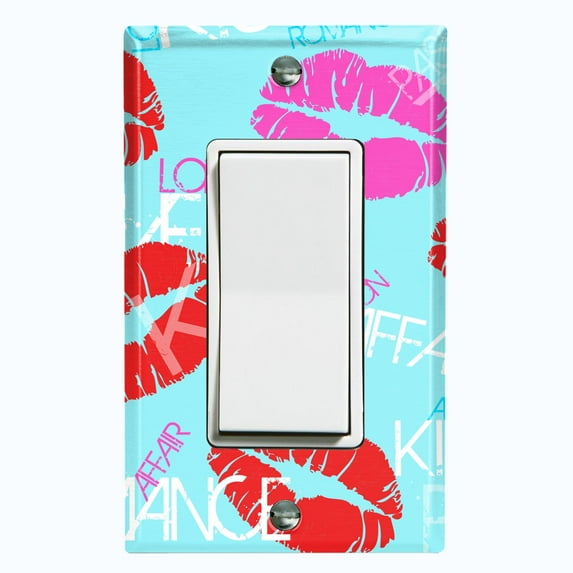 Metal Light Switch Plate Cover Lipstick Kisses Love Romance Teal LOV003