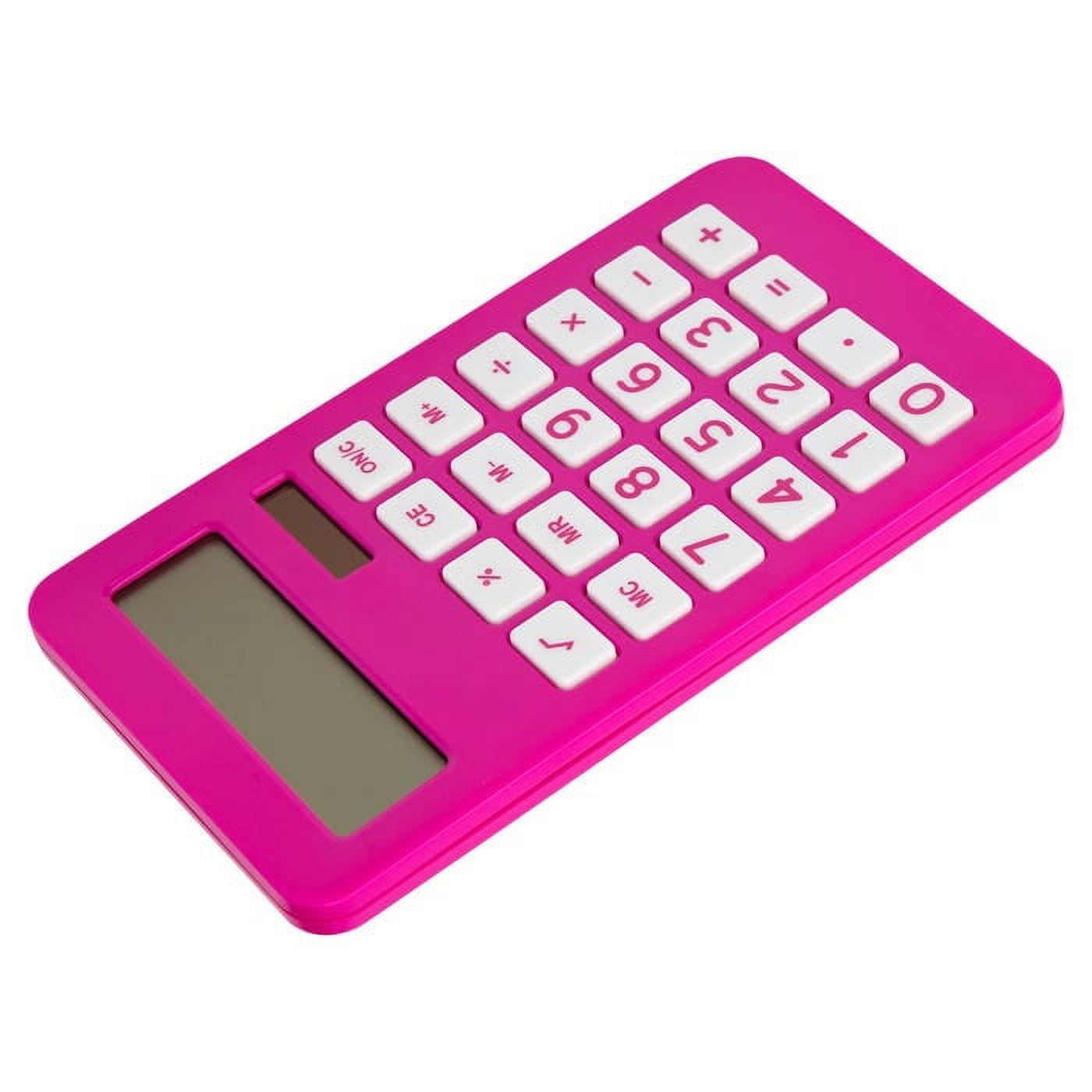 JAM Paper Desktop Calculator, 10 Digit LCD Display, 3 3/4 x 6 3/4 Inches, Fuchsia Pink, 1 Pack