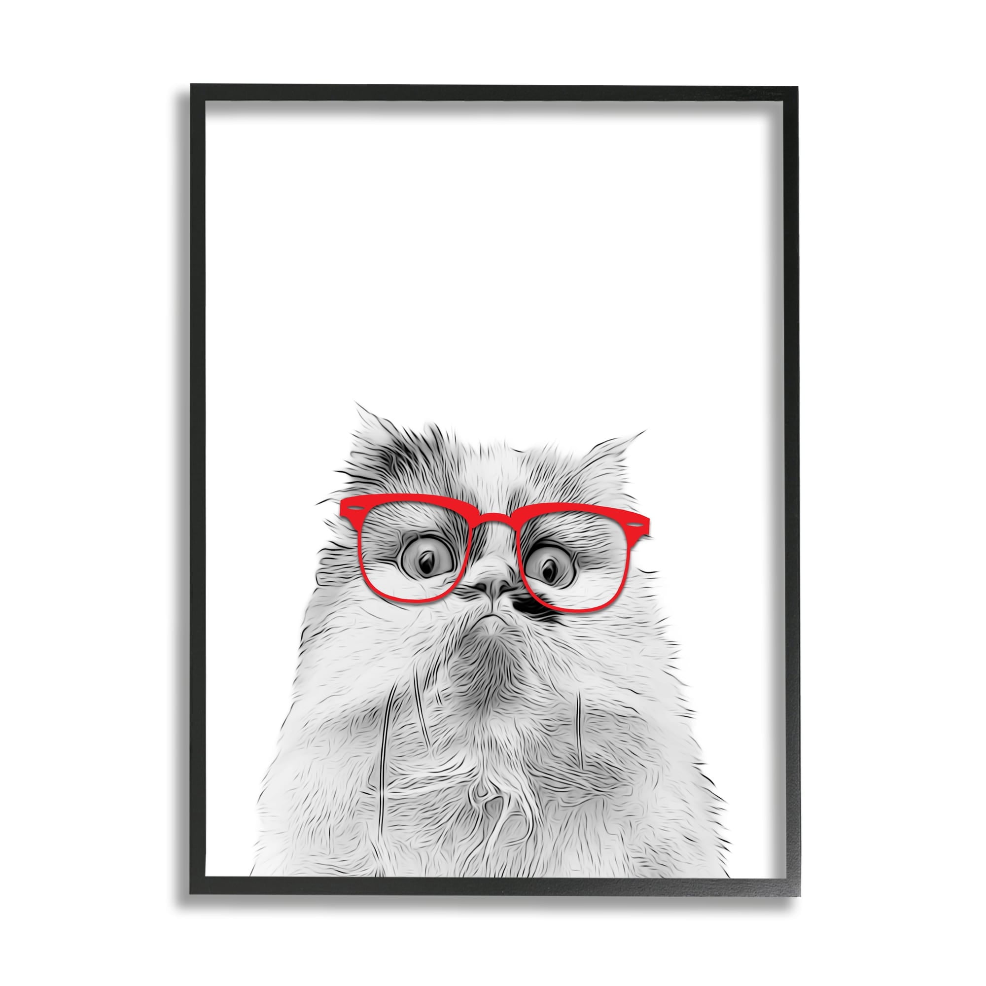 Stupell Industries Funny Face Cat Wearing Glasses Animals & Insects Painting White Framed Art Print Wall Art