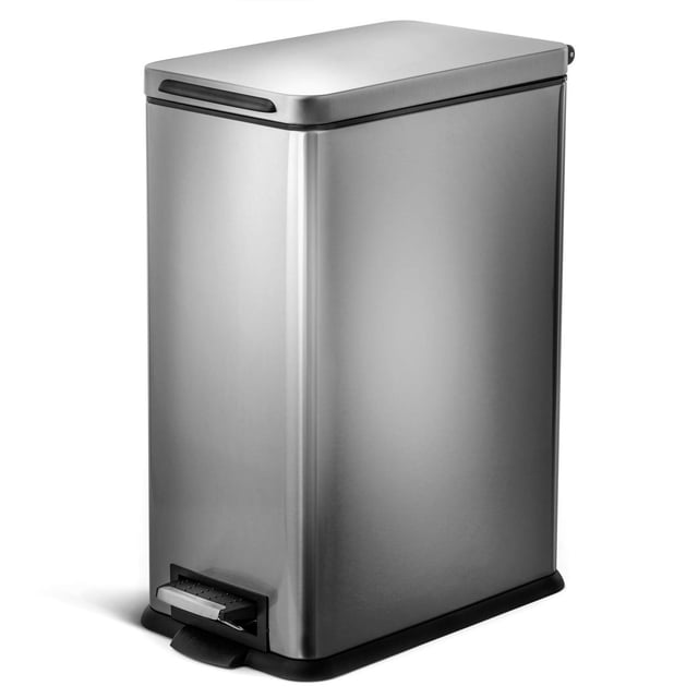 Home Zone Living 8 Gallon Kitchen Trash Can, Slim Stainless Steel, Step Pedal, 30 Liter