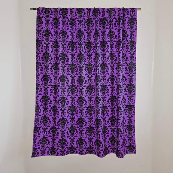 Poplin Damask Print Polyester Window Curtain 58 Inch Wide Purple