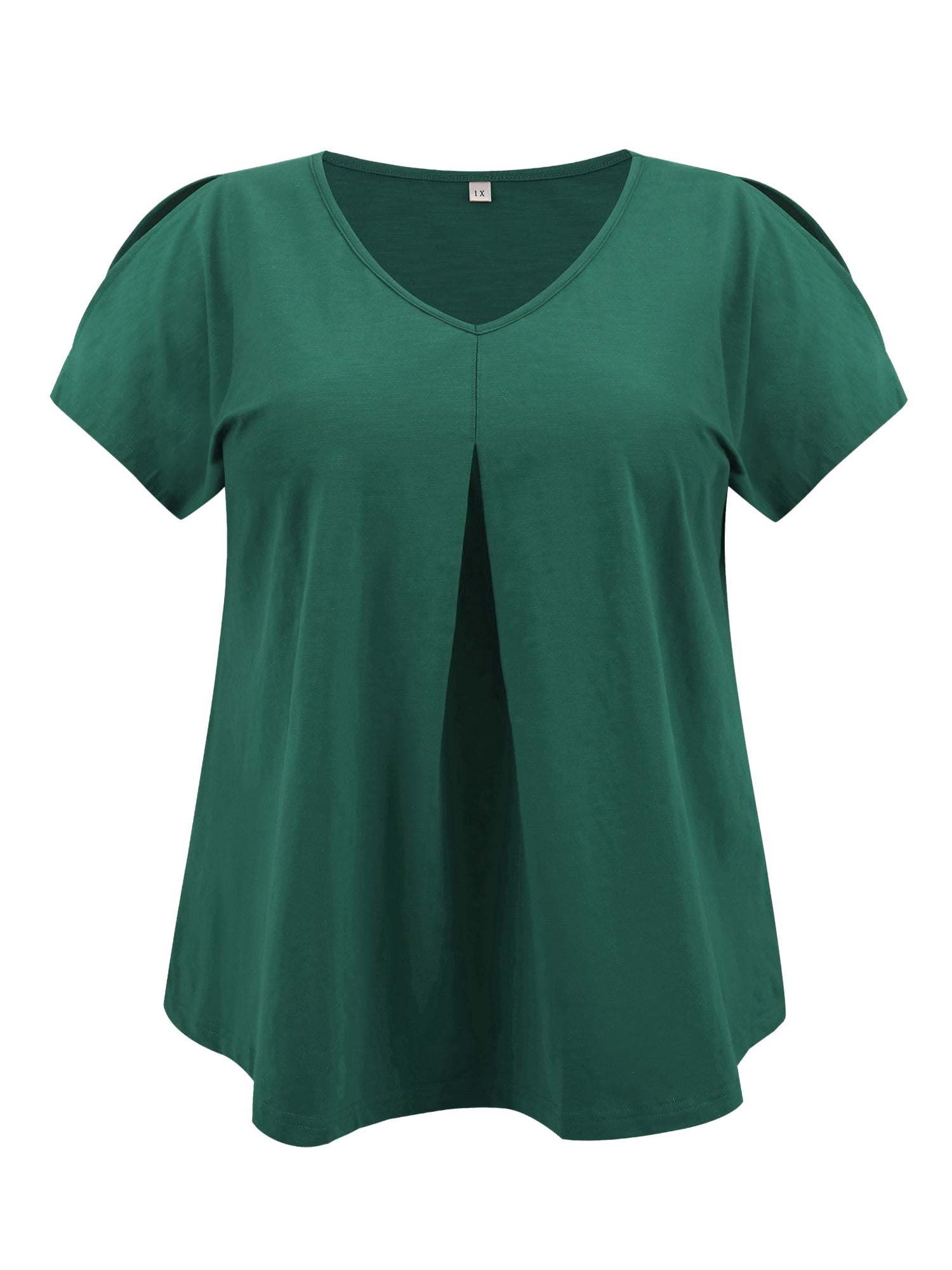 DARING DIVA Women's Plus Front Pleated V Neck Slit Sleeve Blouse 3X Dark Green