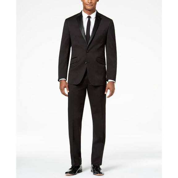 Kenneth Cole Reaction Men's Slim Fit Ready Flex Tuxedo Suit Black Size 42