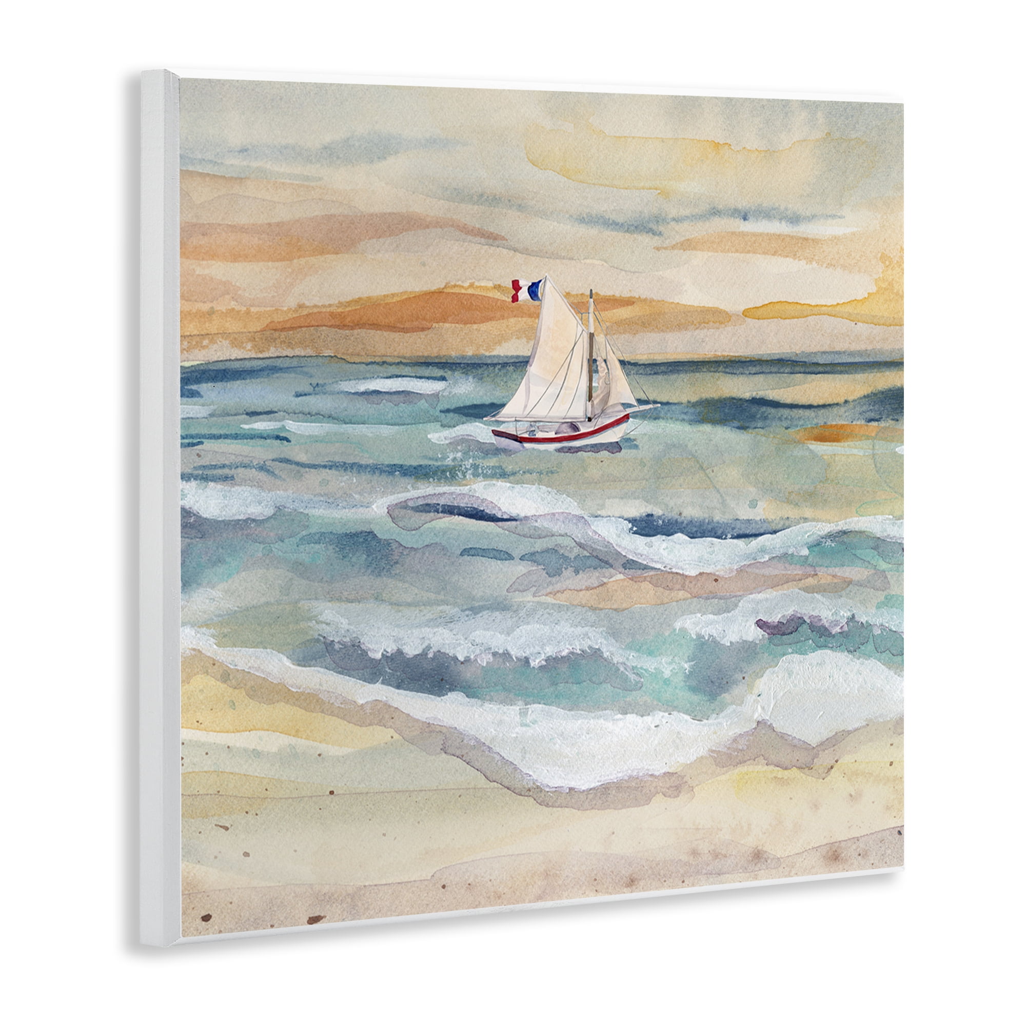 Stupell Industries Watercolor Boat Beach View Transportation Painting Unframed Art Print Wall Art, 12 x 12