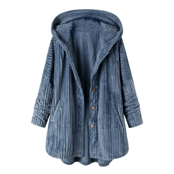 KIHOUT Spring Winter Warm Coat Women Plus Size Casual Button Pockets High Low Long Sleeve Hooded Coat Tops,Size S-5XL
