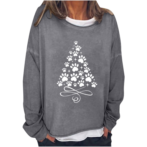 Sudaderas de Cuello Redondo de Navidad Para Mujer Primavera Otoño Manga Larga Impreso Suéter Top Odeerbi ODB193619