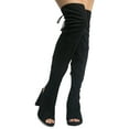 thumbnail image 2 of Faux Suede Peep Toe - Thigh High Zipper Closure Lace Up - Chunky High Heel Over The Knee Boot 5.5, 2 of 4