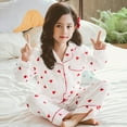 thumbnail image 4 of VNKIDY Kids Family Matching Heart Prints Loungewear Set Long Sleeve Lapel Button Down Top Soft Pants For Home Wear Leisure Set, 4 of 7