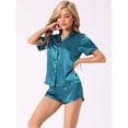 thumbnail image 2 of DARING DIVA Women's Satin Pajama Set Button Shirt and Shorts Loungwear Peacock Blue S, 2 of 6