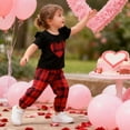 thumbnail image 6 of Valentine's Day Toddler Girl Outfit Cute Plaid Top and Long Pants with Heart Applique Design for Baby Girl Kids Two Piece Summer Soft Wear Black 9 Months-12 Months, 6 of 7