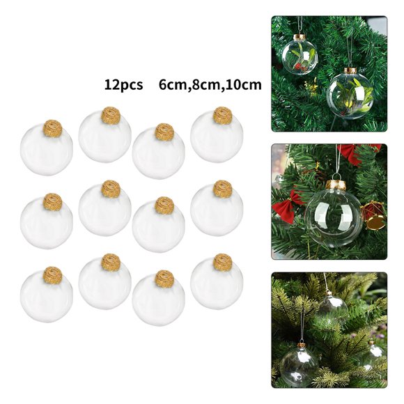 12Pcs Clear Iridescent Baubles Balls Christmas Tree Ornament Diy Decor 2.4inch