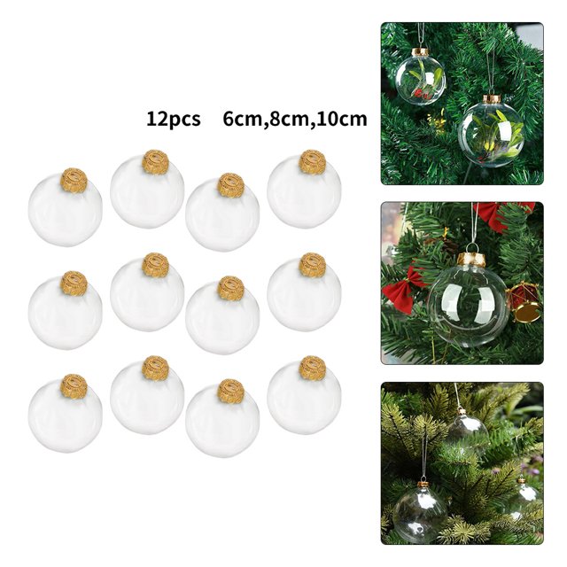 12Pcs Clear Iridescent Baubles Balls Christmas Tree Ornament Diy Decor 2.4inch