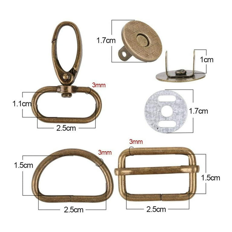 Metal Purse Hardware Swivel Clasp Slide Buckles Snap Hooks Clasps Key DIY  Handbag Bag Making Findings Supplies Webbing , Golden 